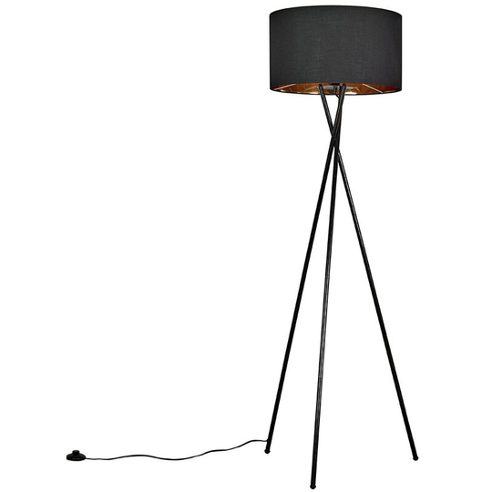 Floor Lamp Tripod Camden Light in Black with Cylinder Lampshade - Black & Gold + led Bulb