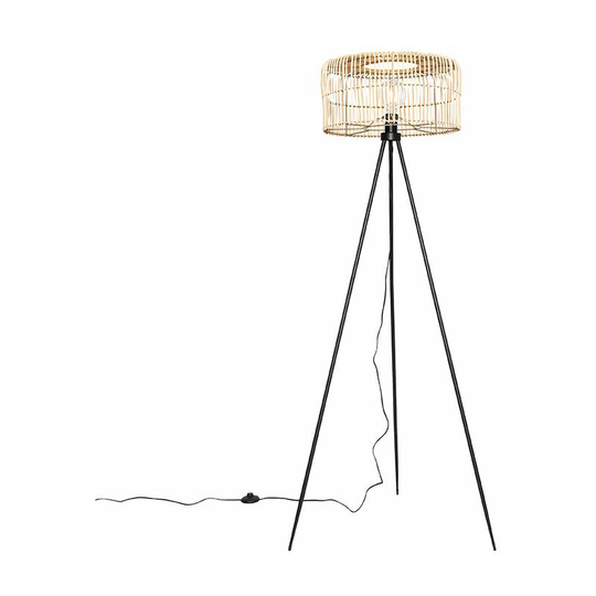 Qazqa - Oriental floor lamp tripod rattan - Maud - Naturel