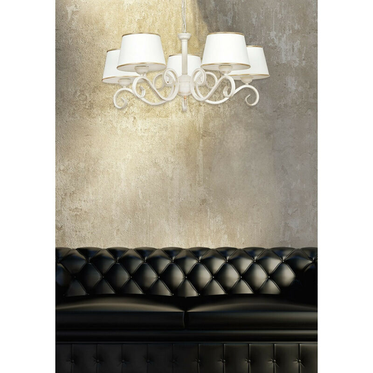 Emibig Lighting - Emibig Kaspian Beige Multi Arm Pendant Ceiling Light with White, Gold Fabric Shades, 5x E27