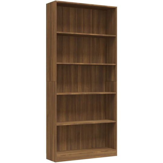 5-Tier Book Cabinet Brown Oak 80x24x175 cm Engineered Wood Vidaxl Brown