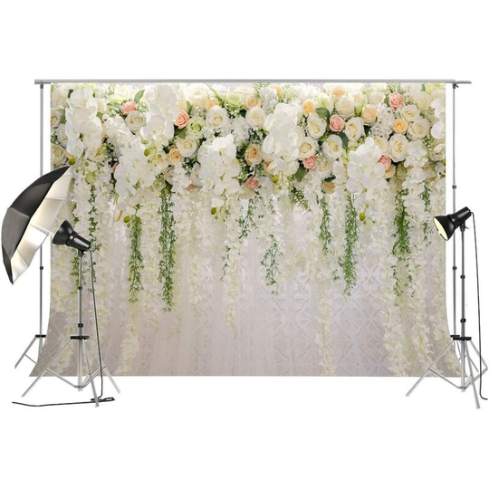 Large Bridal Shower Floral Wedding Wall Backdrop White and Green Rose 3D Flowers Curtain Dessert Table Decoration - Litzee