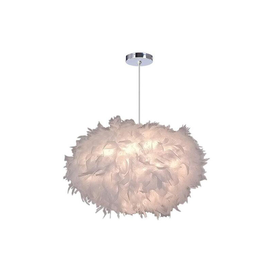 Aougo - 1 Feather Pendant Light E27, Inner Diameter 35cm Personality Light Luxury Living Room Romantic Warm Light Bedroom Badminton Light White