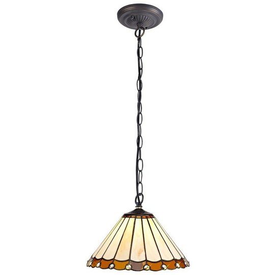 Luminosa Lighting - 1 Light Downlighter Ceiling Pendant E27 With 30cm Tiffany Shade, Amber, Crystal, Aged Antique Brass