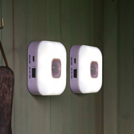 2 Pack Battery Power usb Rechargeable Motion Sensor Cupboard led Lights | Indoor Utility - White