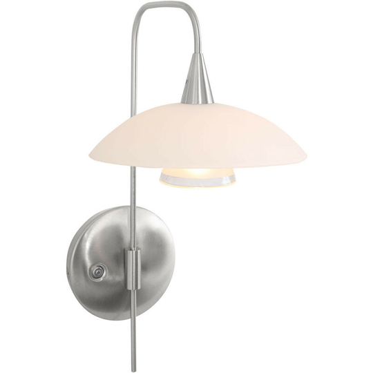 Sienna Tallerken Dome Wall Light Steel Brushed, Glass White Matt, Transparent Matt