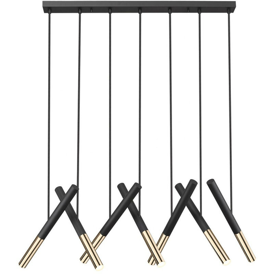 Zumaline Lighting - Zumaline Loya Integrated led Bar Pendant Ceiling Light, Matt Black, French Gold, 7 Light, 3000K, 3150lm