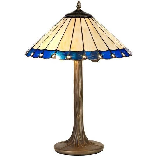 Luminosa Lighting - 2 Light Tree Like Table Lamp E27 With 40cm Tiffany Shade, Blue, Crystal, Aged Antique Brass
