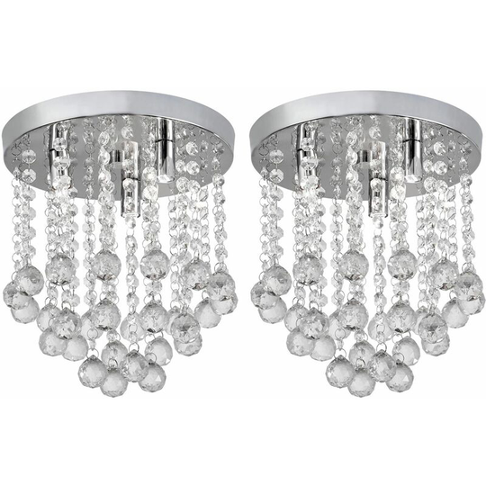 First Choice Lighting - Set of 2 Sicily - 25cm Crystal Flush 3 x G9 Ceiling Lights - Polished chrome plate with crystal effect glass detail