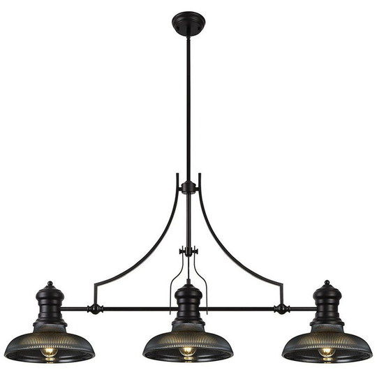 Luminosa Lighting - Luminosa Worcester 3 Light Linear Ceiling Pendant E27 With 30cm Round Glass Shade, Matt Black, Smoked