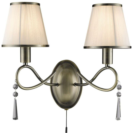 Searchlight Simplicity - 2 Light Indoor Candle Wall Light Antique Brass with Shades, E14