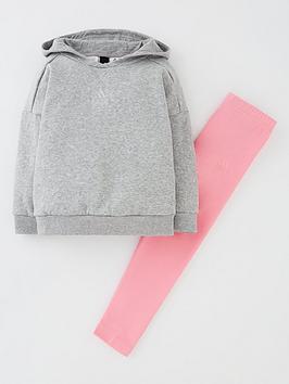 adidas Favourites Toddler Girls 3 Stripe Overhead Hoodie And Tights Set - Light Grey, Light Grey, Size 0-3 Months, Women