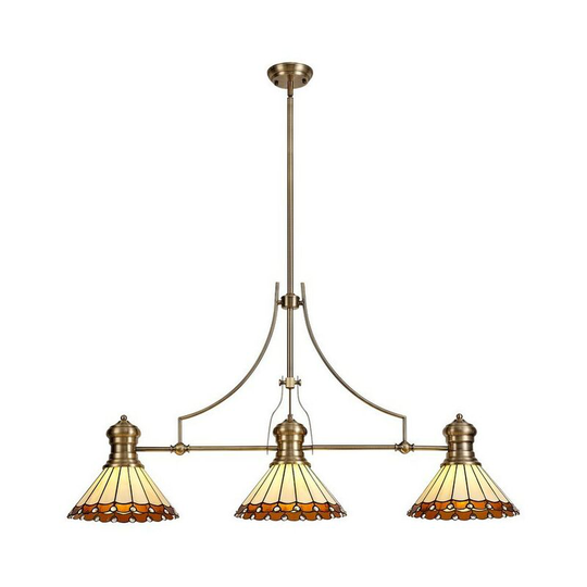 Luminosa Lighting - 3 Light Telescopic Ceiling Pendant E27 With 30cm Tiffany Shade, Antique Brass, Amber, Crystal