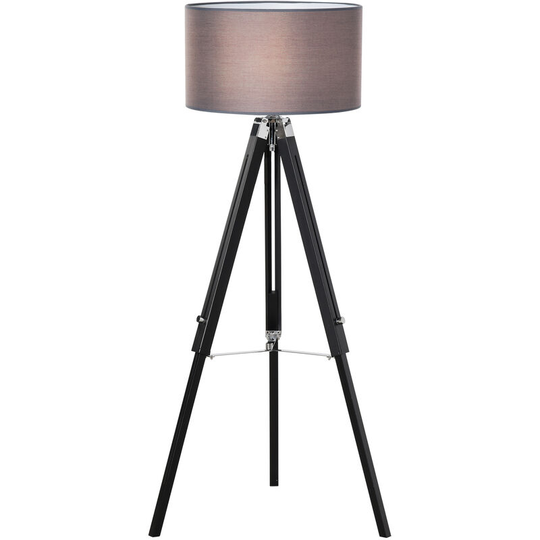 Homcom - Tripod Base Floor Lamp with Wood Leg Height Adjustable Home Office - Grey, Black