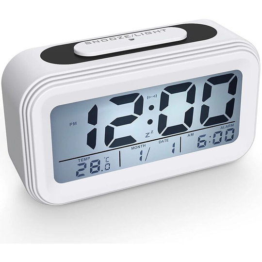Aougo - Digital Alarm Clock Morning Alarm Clock, Silent Battery Operated Digital Alarm Clock for Kids Adults Large led Display Temperature Calendar,