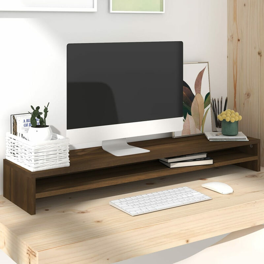 Asupermall - Monitor Stand Brown Oak 100x24x13 cm Engineered Wood