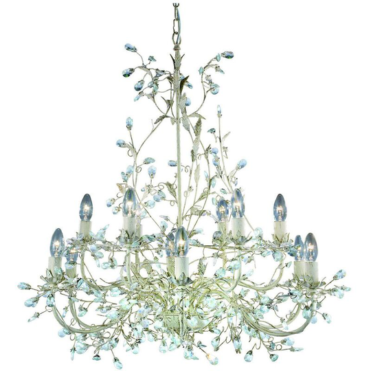 Searchlight Lighting - Searchlight Almandite - 12 Light Multi Arm Ceiling Pendant Gold, Cream with Crystals Floral Leaves Design, E14