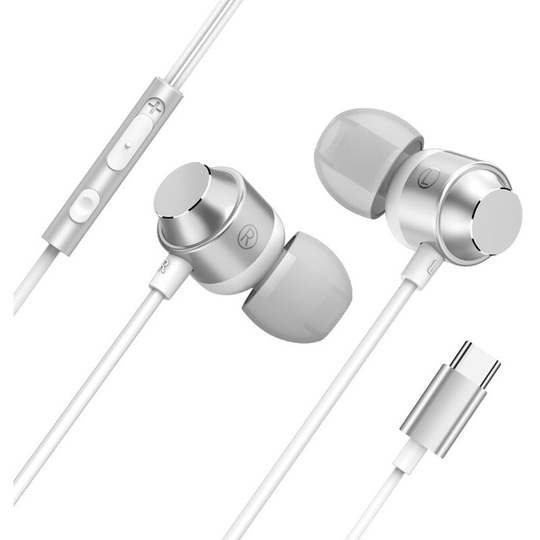 In-ear Type-c Headphones Line Control with Microphone Headphones Subwoofer Headset-silver - Muff