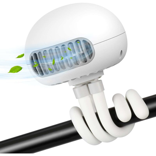 Stroller Fan, Portable 3-Speed Clip on Stroller Fan with Flexible Tripod for Stroller Car Seat Bike Bed-White