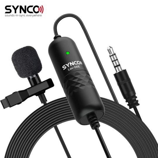 Asupermall - synco Lav-S6E Professional Lavalier Microphone Clip-on Omnidirectional Condenser Lapel Mic Auto-Pairing 6M/19.7 Long Cable with