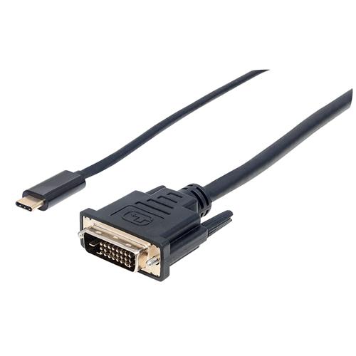 Manhattan USB-C to DVI-D Cable 1080p@60Hz 2m Male to Female Black Equivalent to CDP2DVIMM2MB Compatible with DVD-D Three Year Warranty Polybag