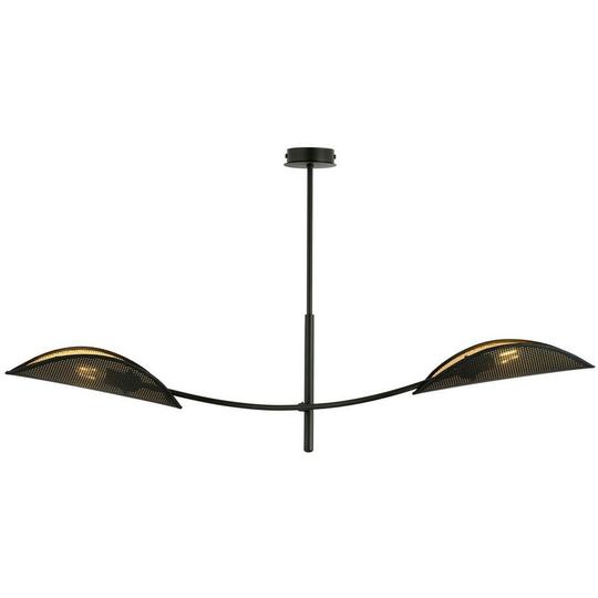 Emibig Lighting - Emibig Lotus Black Multi Arm Semi Flush Ceiling light with Black, Gold Fabric Shades, 2x E14