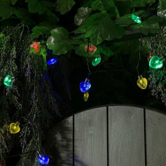 5m Solar Power Multi Colour Heart led Fairy String Lights | Outdoor Garden - Multi Colour