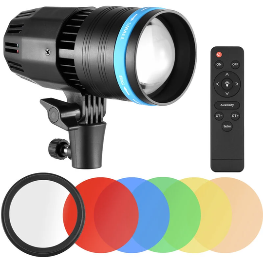 Asupermall - 50W Compact Focusing Video Light cob Spotlight Photography Continuous Light 5500K Dimmable CRI90+ Built-in Magnifying Lens with Remote