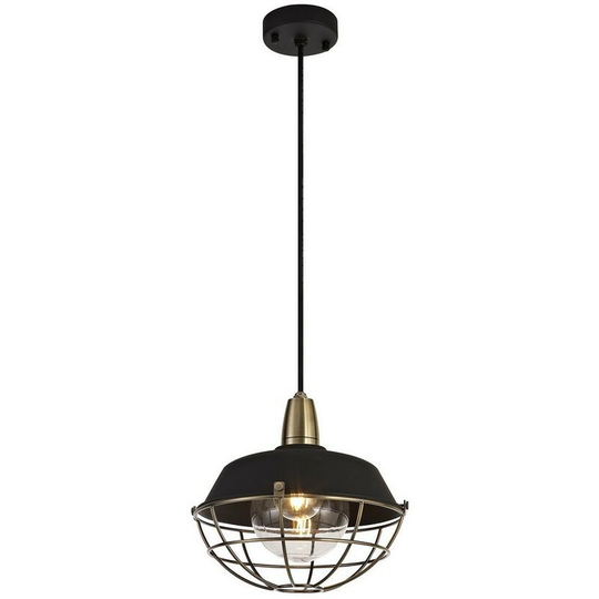 Ceiling Pendant, 1 Light E27, IP65, Matt Black, Antique Brass - Luminosa Lighting