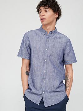 Superdry Studios Linen Short Sleeve Shirt - Navy, Navy, Size S, Men