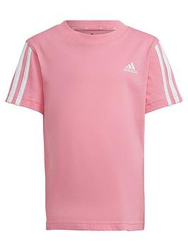 adidas Younger Girls 3 Stripe Short Sleeve T-Shirt - Light Pink, Light Pink, Size 3-4 Years, Women