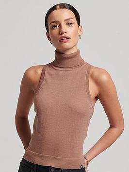 Superdry Studios Merino Roll Neck Knit Top - Brown, Brown, Size 10, Women
