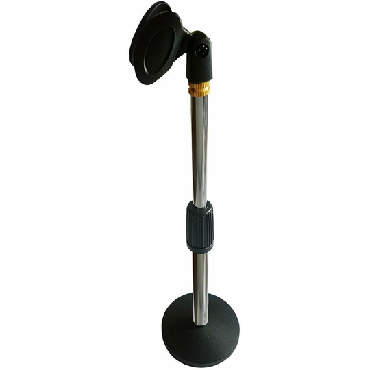 Desk Microphone Stand Metal Arm Round Base Short Clip Holder Table Mic Bracket