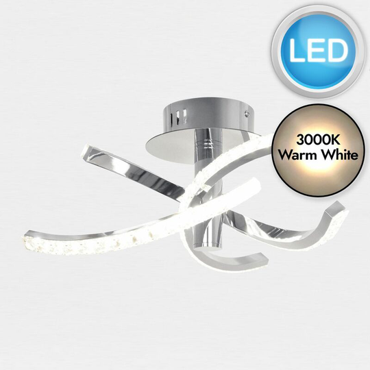 Jewelled Chrome led Twist Ceiling Light - Polished chrome plate with clear jewelled acrylic detail