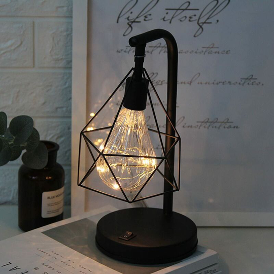 Aougo - Decorative Table Lamp,Retro Atmosphere Lamp,Metal Desk Lamp Diamond Shape Bulb Table Lamp Night Light Decoration Lamp Toy Gift, Battery