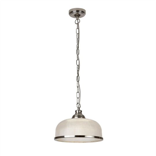 Searchlight Bistro - 1 Light Dome Ceiling Pendant Silver, White, Glass Single, E27