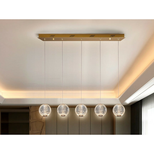 Schuller Lighting Uk - Schuller Austral Modern Bar 5 Light led Hanging Pendant Light, Spherical Carved Crystal Globes, 1264lm, 3200K