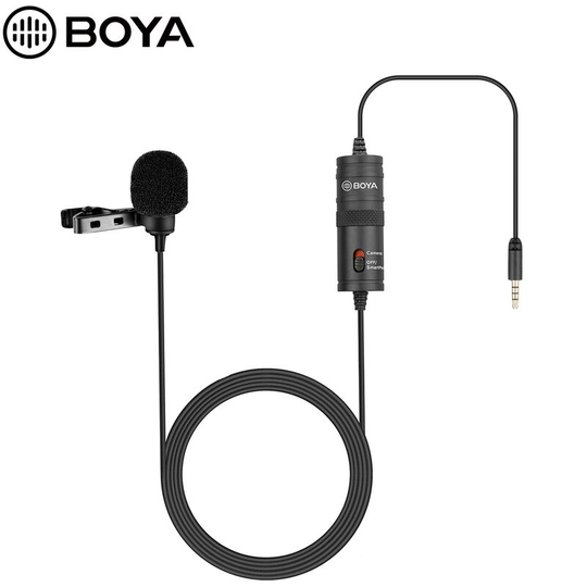 Boya - BY-M1 Omni-directional Lavalier Microphone Lapel Clip-on Condenser Mic with 3.5mm Plug for dslr Camera Camcorder Smartphone pc - Black