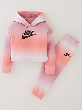 Nike Infant Girls Printed Club Overhead Hoodie And Jogger Set - Light Pink