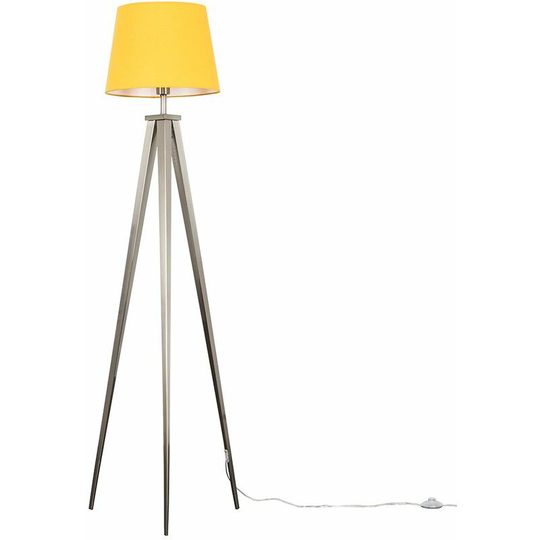 Tripod Floor Lamp in Brushed Chrome with a Tapered Shade - Mustard + led Bulb