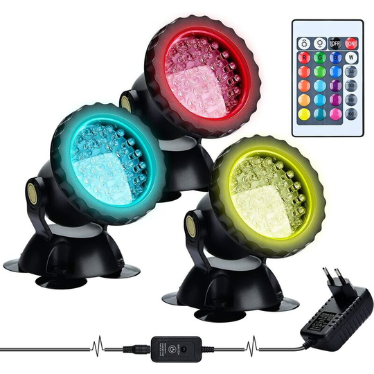 Aougo - rgb Aquarium Floodlight, Underwater Submersible Fish Lights, IP68 Waterproof led Lamp Adjustable Angle Light with Remote Control for Garden