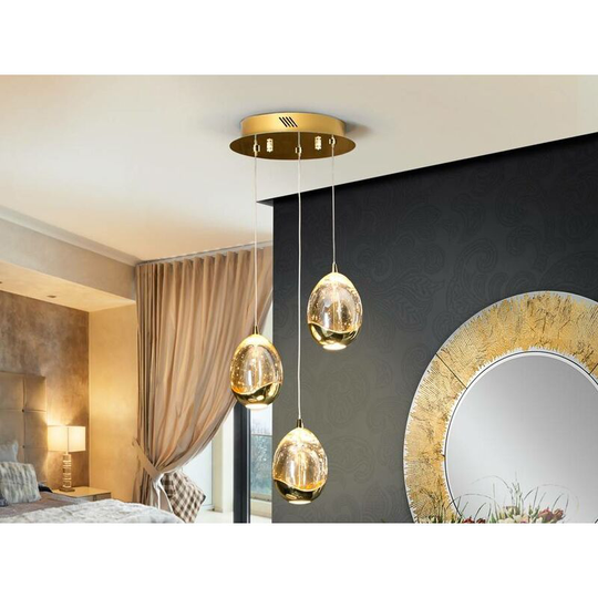 Schuller Lighting Uk - Schuller Roc - Integrated led 3 Light Crystal Cluster Drop Ceiling Pendant Gold Bubble Effect