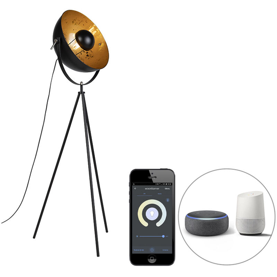 Qazqa - Smart vloerlamp tripod zwart incl. Wifi A60 - Magna 40 Eglip - Black