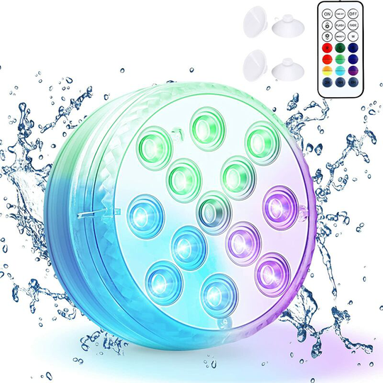 Aougo - Submersible led Light, 16 Colors Underwater Lights, 13 led Beads Pool Lamp with rf Remote Control, Waterproof Bathtub Lights for Vase,