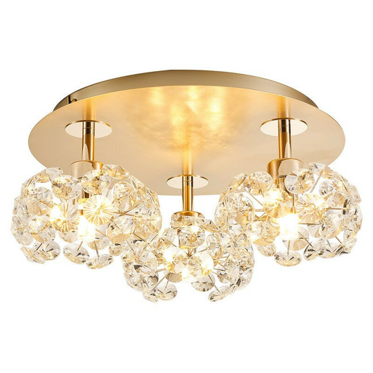 Luminosa Salisbury Round 3 Light G9 35cm Flush Light With French Gold And Crystal Shade