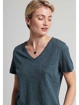 Superdry Studios Pocket V Neck T-Shirt - Blue, Blue, Size 8, Women