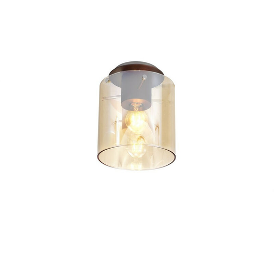 Luminosa Round Ceiling Flush, 1 Light Flush Fitting E27, Mocha, Amber Glass