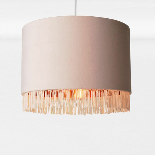 First Choice Lighting - Blush Pink Velvet With Copper Inner Tassled Light Shade - Blush pink velvet with copper inner detail