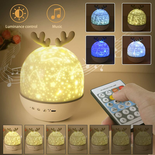 URAQT Kids Night Light Star Projector Lamp, 360°Rotating Music Night Light + Timer + Remote Control + 6 Colors, LED Starry Sky Baby Night Light for