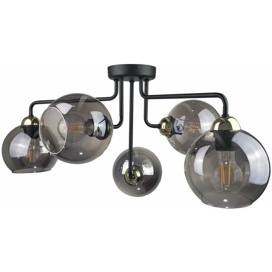 Keter Cosmo Multi Arm Semi Flush Ceiling Light Black, Gold, 70cm, 5x E27