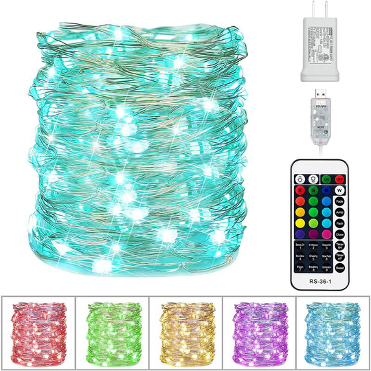 Color Changing String Lights - 100 led usb Silver Wire String Lights with Remote Control and Timer, Starry String Lights for Bedroom, Party, Wedding,